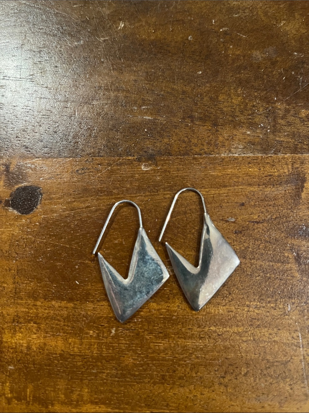Geometric Silver Drop Earrings - Modern V-Shaped Design